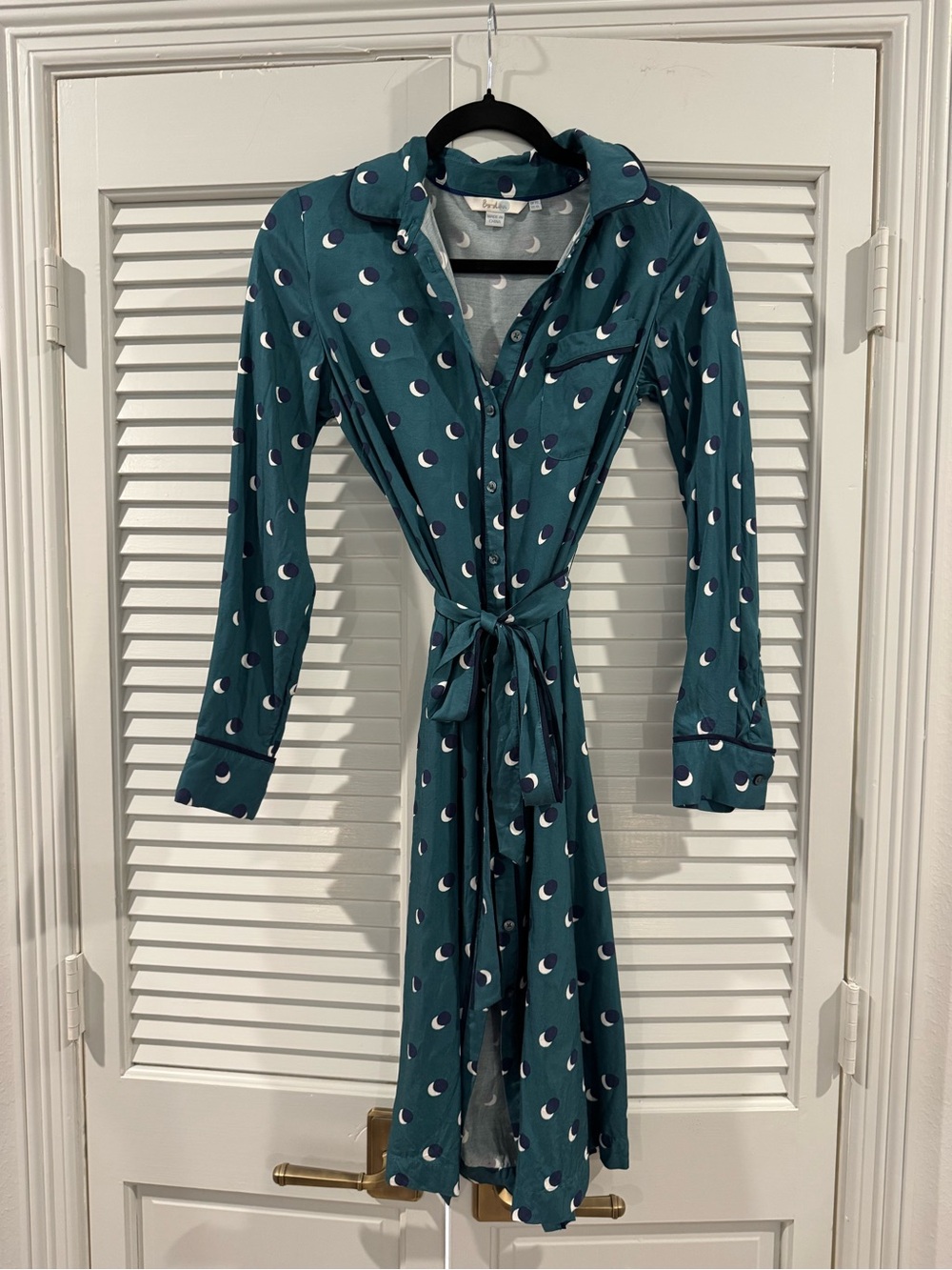 Boden Teal Crescent-Print Button Down Front Midi Dress
